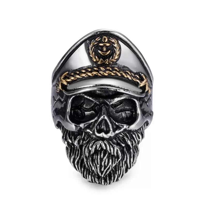 Крутые мужские кольца с бородатыми усами черепом 316L из нержавеющей стали Панк
