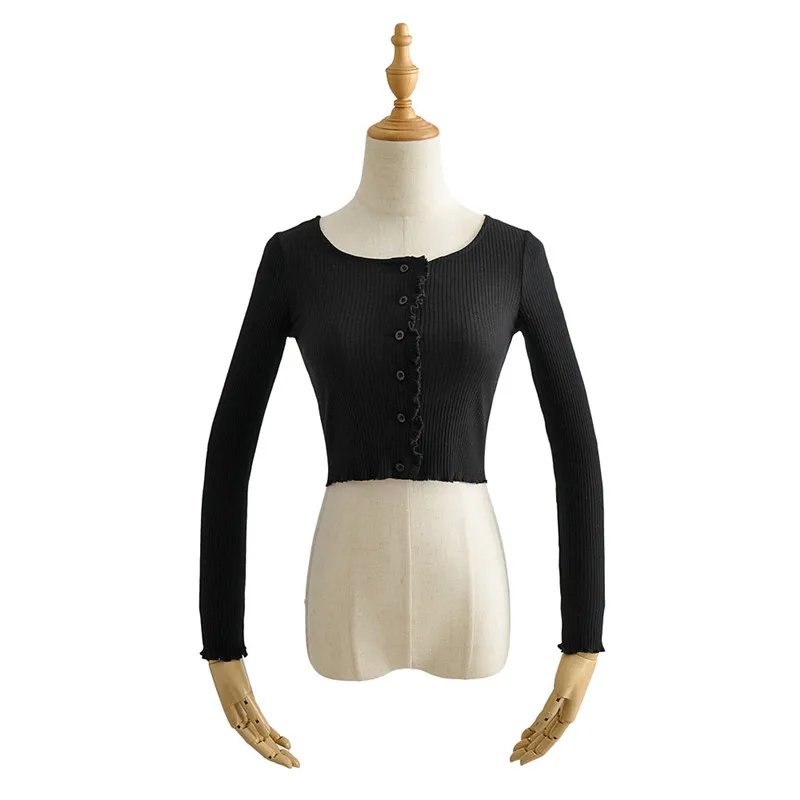 

O neck sweater casual long sleeve crop top sweater korean knitted cardigan crop top button up cardigan purple cardigan female