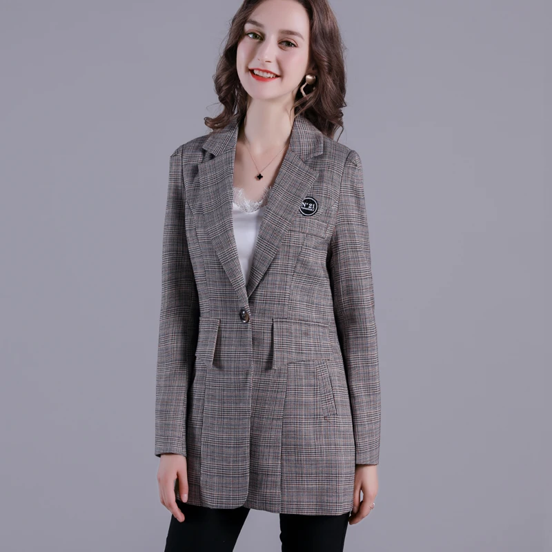 Высококачественная винтажная Женская куртка на одной пуговице с длинным рукавом