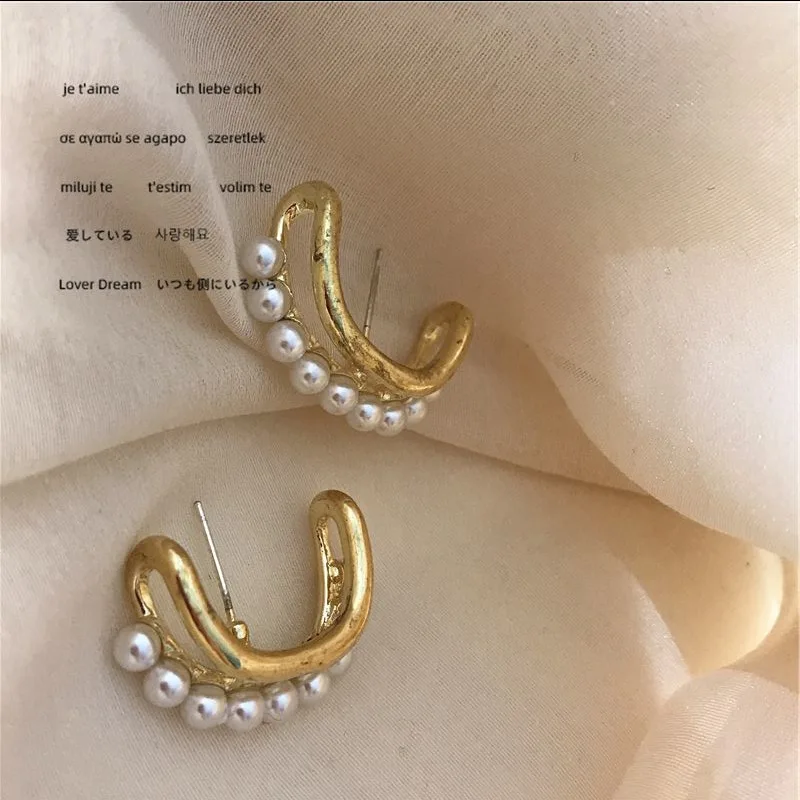 Роскошные винтажные золотые двойные гибочные полукруглые серьги с имитацией