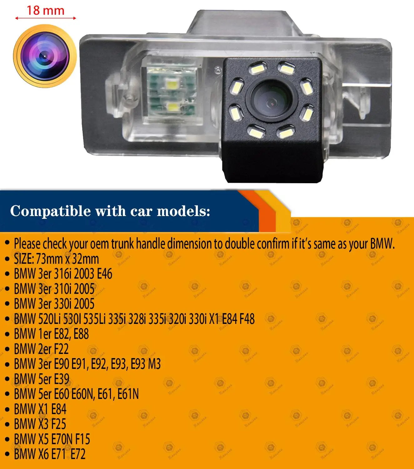 Камера заднего вида HD со светодиодом для BMW 1/3/5/6 er E46 X6 E5 E39 E90 E91 E92 E60 E61 E70 E71 E72 X3 X5 X1 E84