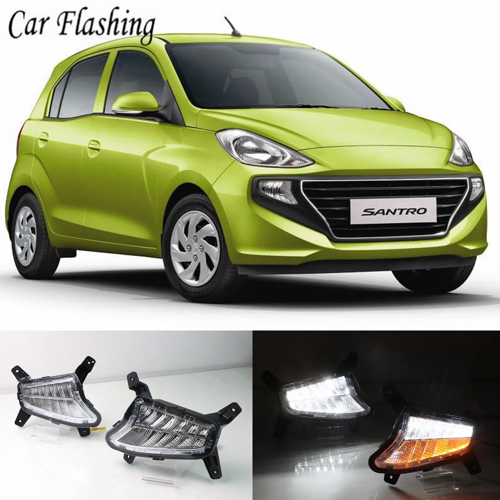 1 пара светодиодных противотуманных фар для Hyundai Santro 2018 2019 DRL дневные ходовые огни