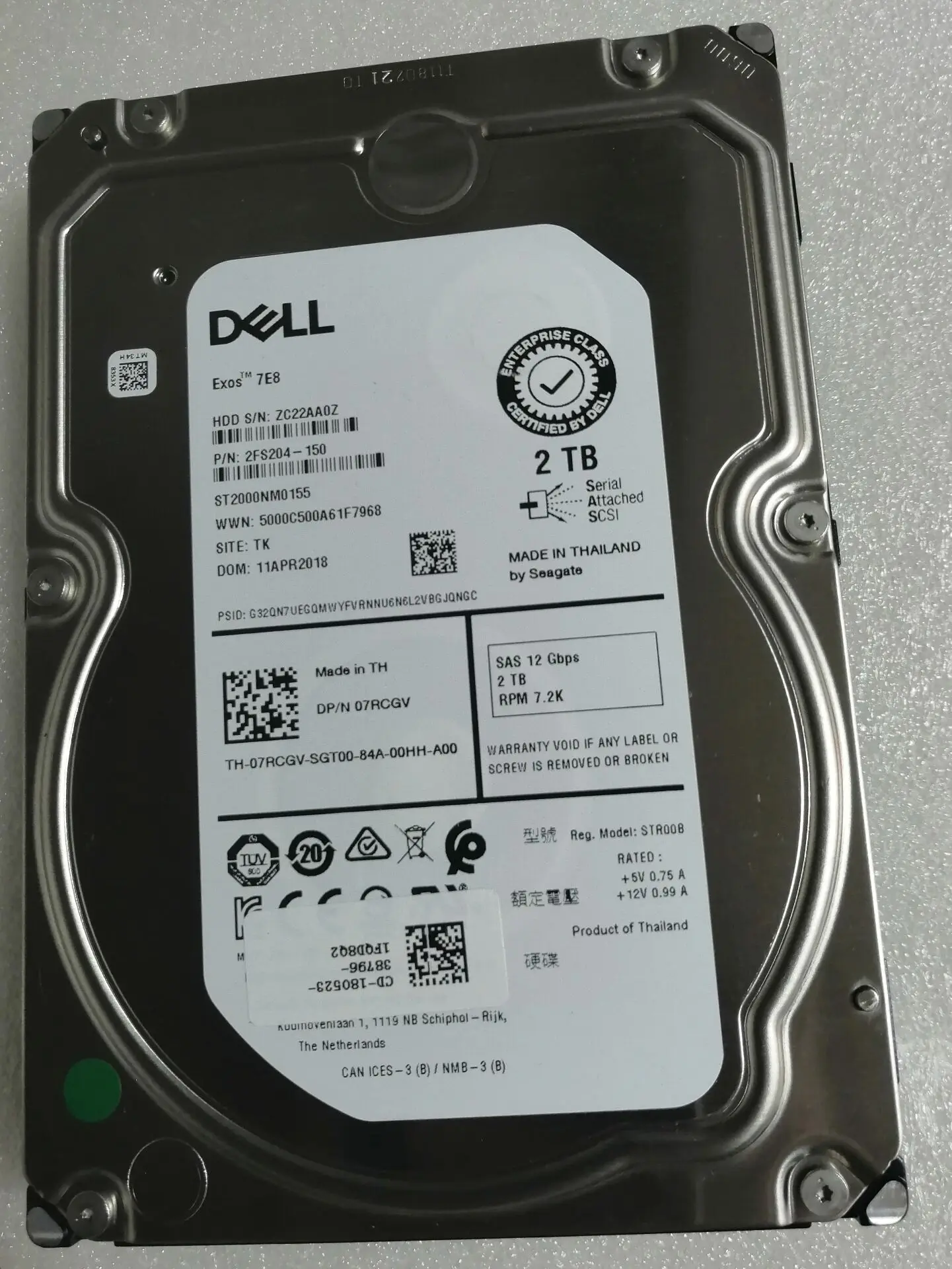 

Жесткий диск для DELL 2 ТБ 7,2 K 3,5 "SAS 07RCGV