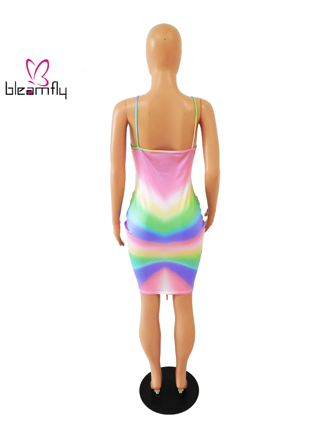 2019 женское Радужное платье на бретельках с v образным вырезом без рукавов