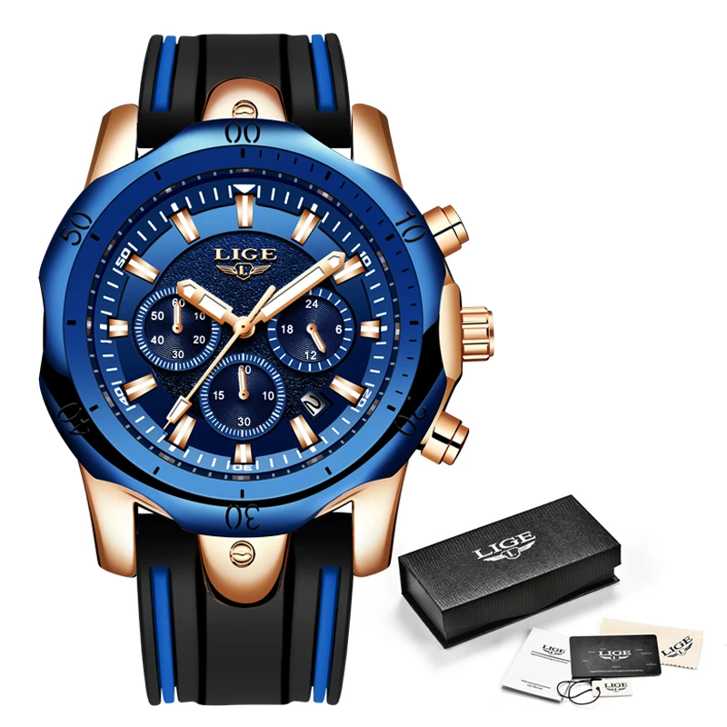 Часы наручные LIGE Мужские кварцевые модные брендовые Роскошные деловые