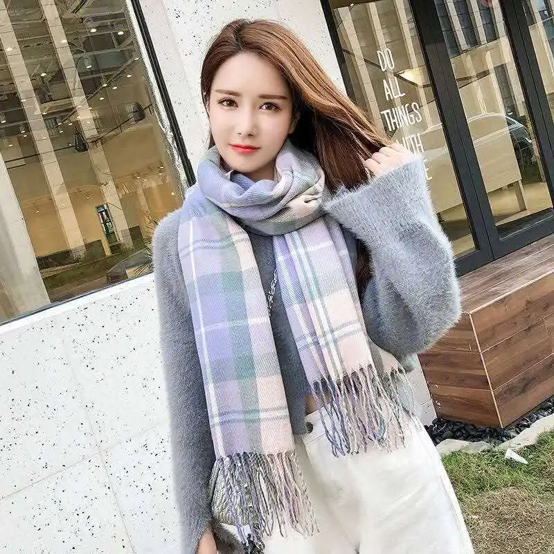 

Korean Style Woolen Plaid Scarf Women and Men Warm Windproof Scarfs for Ladies Winter 65*200cm