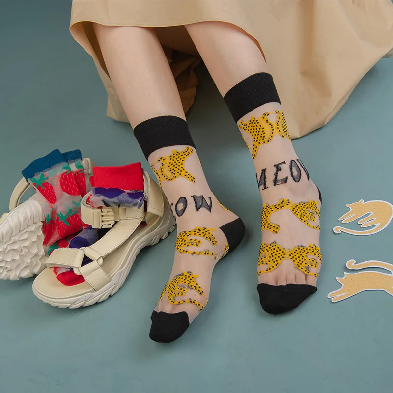 

OUR TANKS Spring / Summer 2020 New Women's Funny Socks Crystal Silk Original Medium Tube Animal Fruit Cute Socks For Women