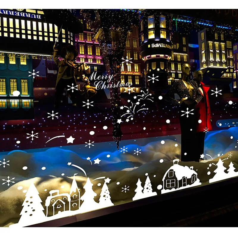 

Christmas Snowflake Decoration Window Glass Stickers Christmas Party Decoration Santa Claus Gifts Electrostatic PVC Posters