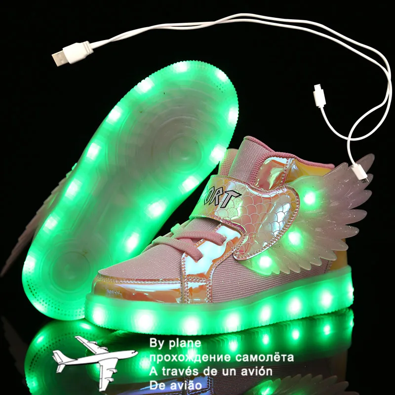 

Size 27-37 Kids Led USB Recharge Glowing Shoes Children's Hook Loop Shoes Children's Glowing Sneakers Kids Led Luminous Shoes