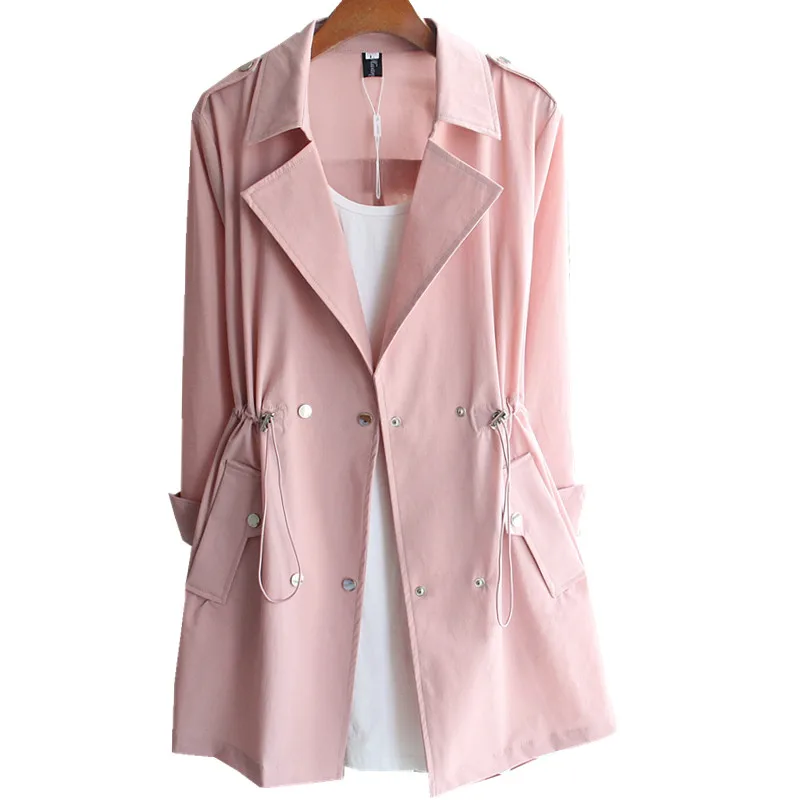 

Plus Size Spring Autumn Mid-Length Solid Color Trench Coat For Women 2021 New Fashion Casual All-Match Windbreaker Overcoat A824