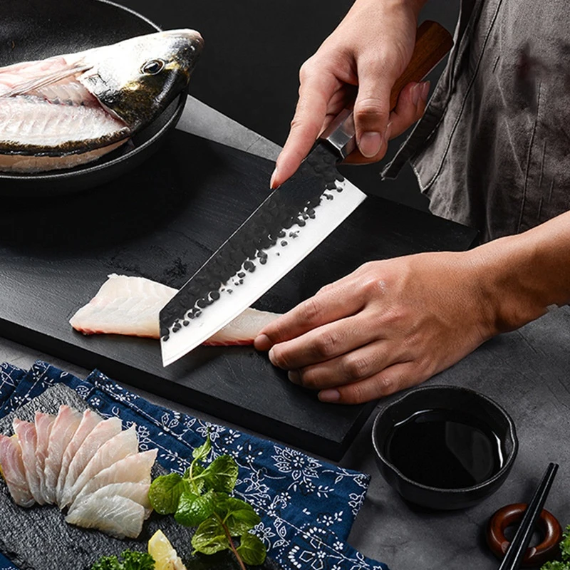 

Hand-forged Santoku Knife Chef Knife Stainless Steel Wooden Handle Japanese Style Sharp Kitchen Knife Cooking Tool Fish Knife