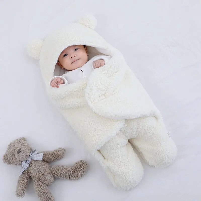 

Newborn Sleeping Bag Envelope Baby Cute Winter Plush Swaddle Soft Fluffy Flannel Blanket Wrap Solid Baby Bedding Sleeping Bags