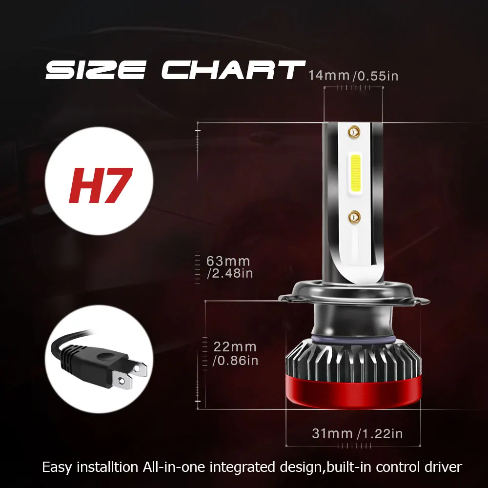 

H7 LED 2PCS 6000K 80W/Set Auto Lamps for Car 8000LM Waterproof Fog Lights Full Aluminum Body Headlight Bulbs