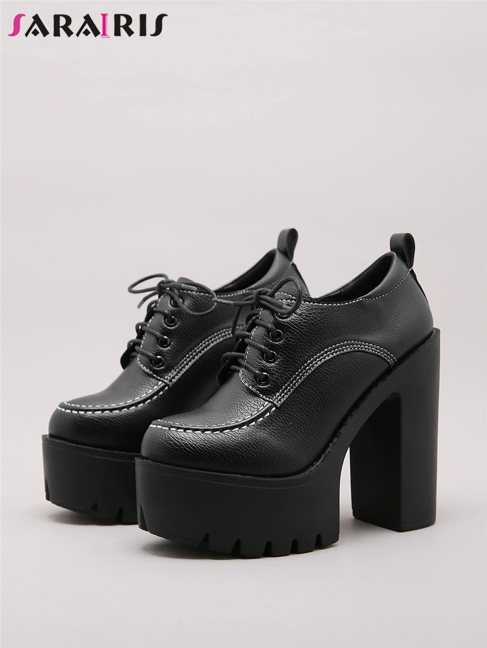 

Туфли-лодочки женские черные на платформе, со шнуровкой, на высоком каблуке