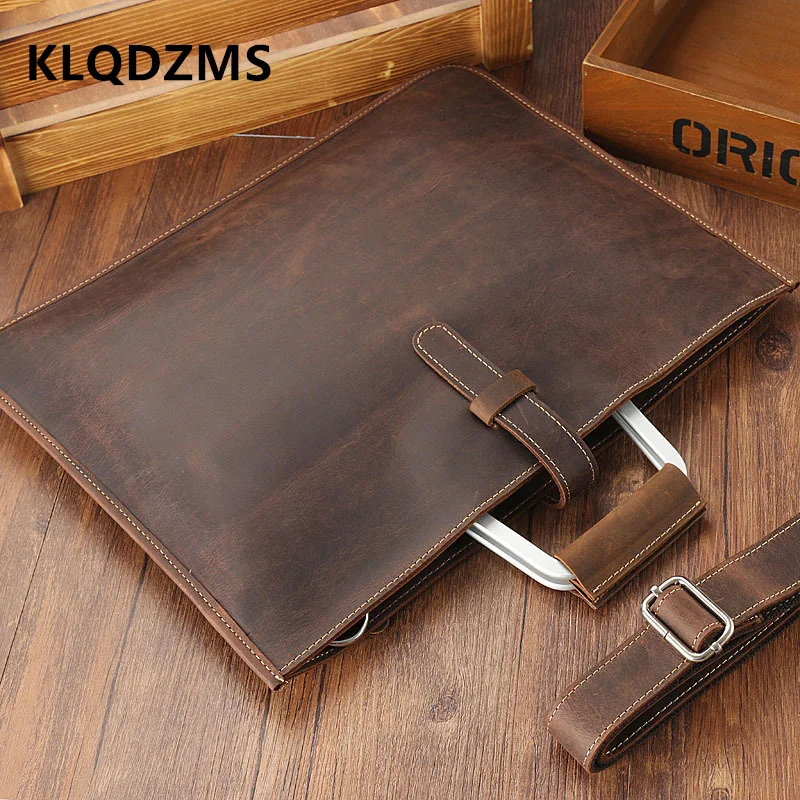 KLQDZMS Classic Men's Leather Bags Vintage Business Briefcases Casual Shoulder Bags Unique  Men's Office Handbags