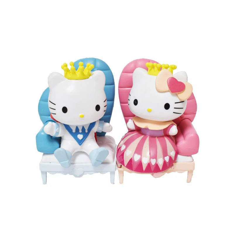 

Sanrio Anime Figure Kawaii Kt Cat Prince Princess Throne Crown Cute Doll Action Figures Japanese Pvc Material Gifts for Children
