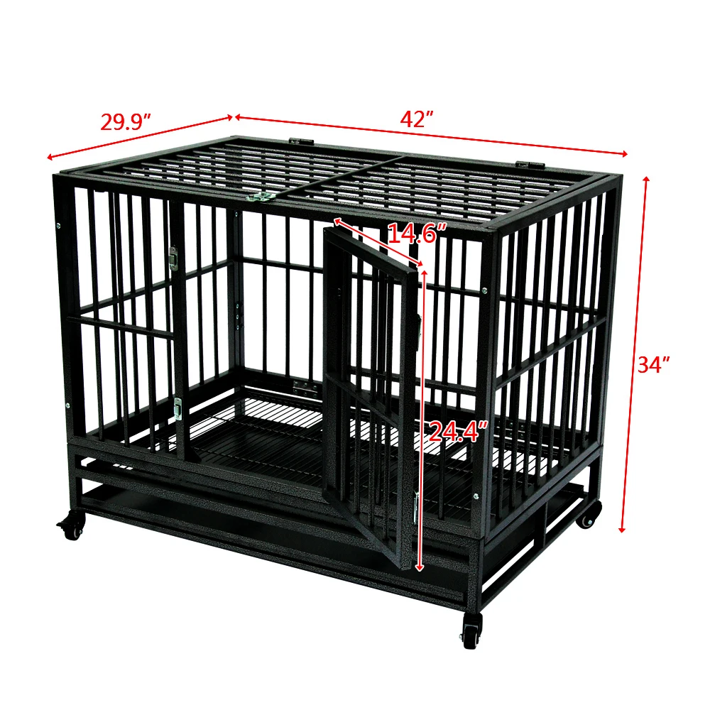 

42" Heavy Duty Dog Cage Crate Kennel Metal Pet Playpen Portable with Tray Black