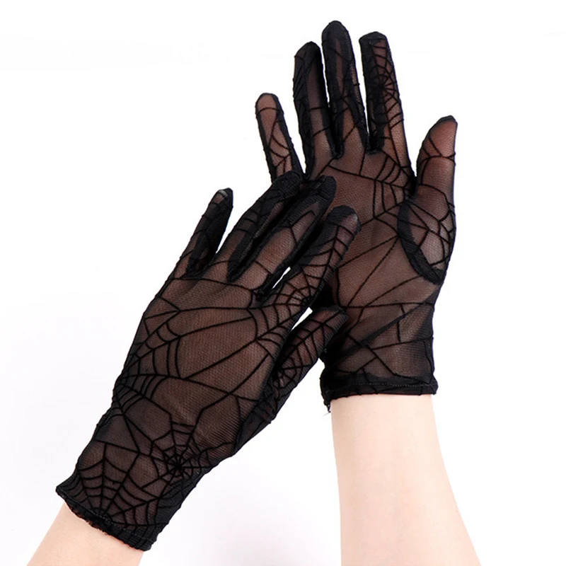 

Elegant Women Black Lace Mesh Gloves Comfortable Elasticity Sunscreen Anti-UV Gloves Performing Party Dressing Props Gloves