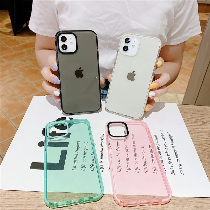

Transparent Simple Solid Color Phone Case For iPhone 11 12 Pro Max Soft TPU Shockproof Cover For iPhone 7 8 Plus X XR Xs Max