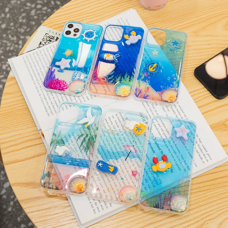 

Cute 3D Silicone Phone Case for iPhone 12 Pro Max 11 X XS XR 8 7 6 6S Plus Case Blue Clear Soft Back Cover Girl Summer Sea Beach