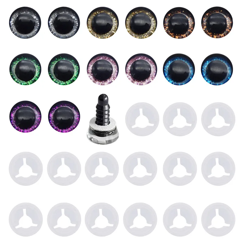 

Julie Wang 14PCS In Pair 12mm Plastic Animal Safety Sequins Eyes Buttons With Washers For Toy Doll Eyeball Making Accessory