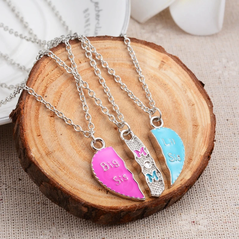 

Multicolor Splice Heart Pendant Mother Daughter Jewelry Necklace Set Weater Chain Necklace Gifts For Mother COSYOO