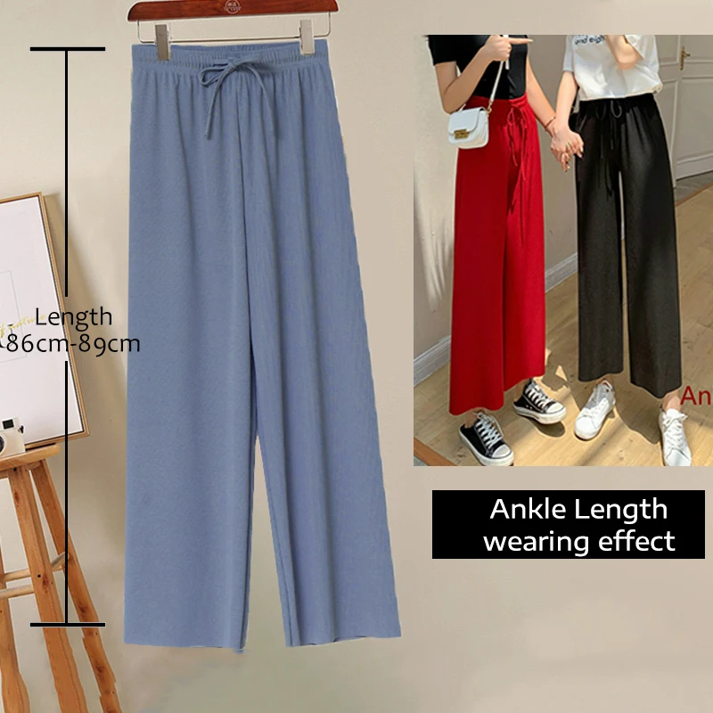 

Soft Comfort Women Pants 2021 New High Waist Casual Summer Slacks Pants Women Ice Silk Ankle-Length Long Trousers Female Slacks