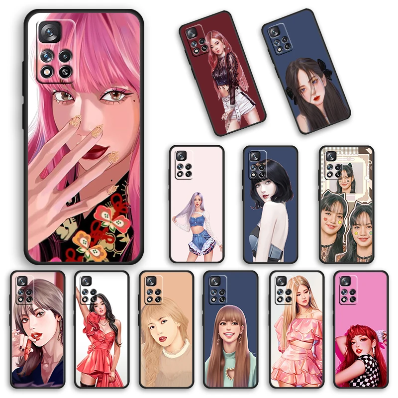 

Pretty Girl Group Pink For Xiaomi Redmi Note 11 10 10S 9T 9 9Pro Max 8T 8Pro 7 6 5 Pro 4X Soft Black Phone Case Cover