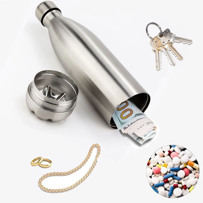 

Diversion Water Bottle Stainless Steel Portable Sports Bottles 2 In 1 Pill Organizer Metal Tumbler Food Grade Smell Proof Bag