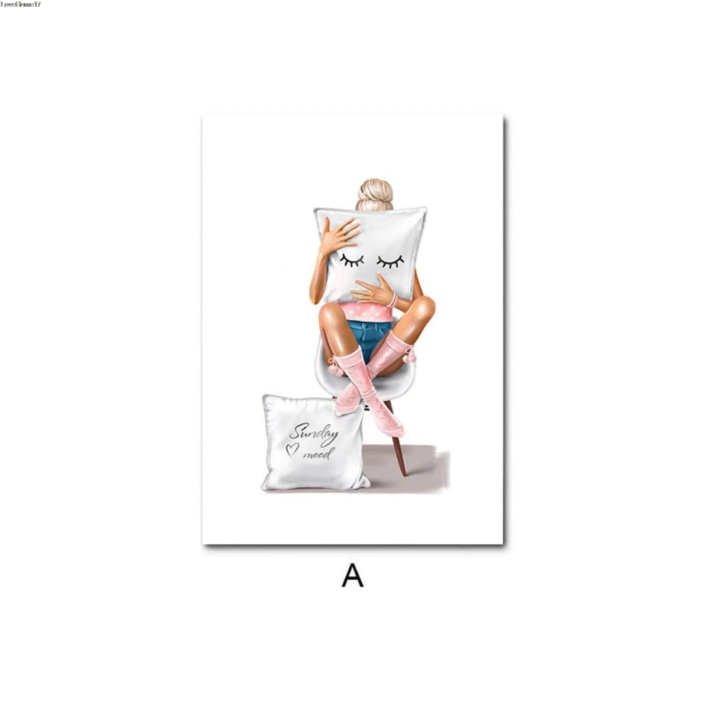 Lienzo de decoraci&oacute;n de estilo n&oacute;rdico para pared, pintura al &oacute;leo sin marco, P&oacute;ster Art&iacute;stico para dormitorio, minimalista y moderno, color rosa encantador-5