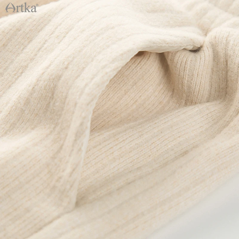 ARTKA 2020 Winter New Women Pants Casual Loose Draping Straight Long Pants Elastic Waist Soft Knitted Trousers Women ZA22001D