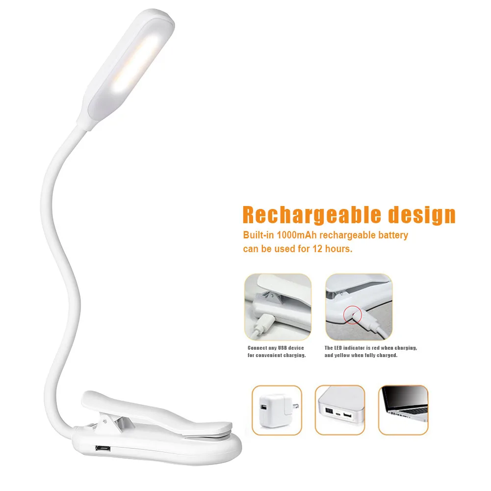 7LED ночное ABS настольная лампа светильник 360 градусов гибкая USB Перезаряжаемые