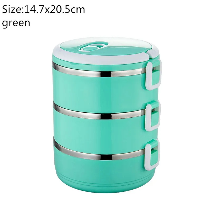 green 3 layers Hoomall герметичный Ланч-бокс из нержавеющей стали для детей, студенческий термос-контейнер для еды с подогревом, органайзер, бэнто-бокс для еды с подогревом - Цвет: green 3 layers