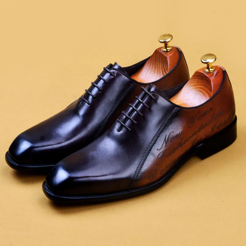 

Genuine Leather Men's Dress Shoes Lace Up Mixed Color Oxford Shoes for Men Wedding Party Formal Social Shoes A24
