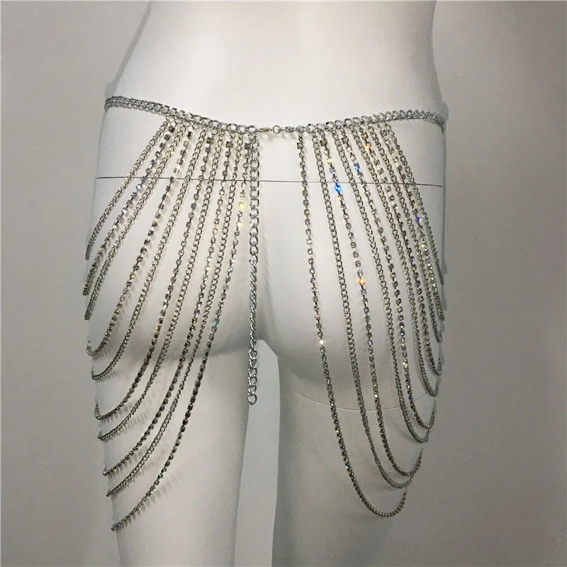 

Sexy Waist Chain Fashion Body Chain with Several Tassel Style Mental Chains Accessory Go with Pants or Skirts