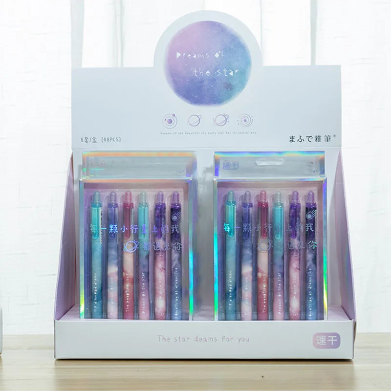 

Стильная гелевая ручка со звездным небом, 10 коркорт/Лот, симпатичная 0,5 мм, черные чернила, искусственные чернила, рекламный подарок, канцеля...