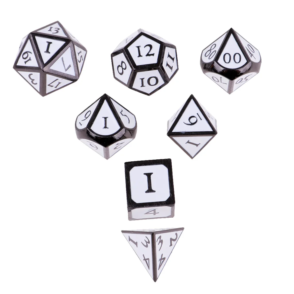 

7Pieces 16mm Zinc Alloy Polyhedral Dice for Table Board Game Party Toy White