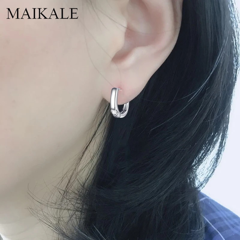 MAIKALE, классические u-образные серьги-гвоздики для женщин, ювелирные изделия, AAA кубический цирконий, посеребренные, темпераментные корейские серьги, подарки