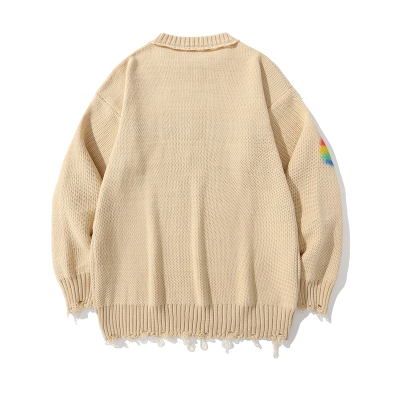 Вязаный свитер IEFB с радужным принтом граффити мужская Свободная трикотажная