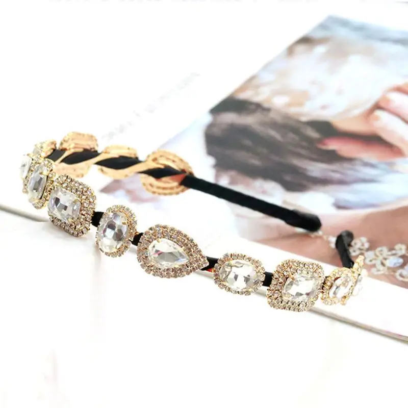 

Baroque Metal Headband Crown Geometric Faux Crystal Glass Glitter Bride Headwear