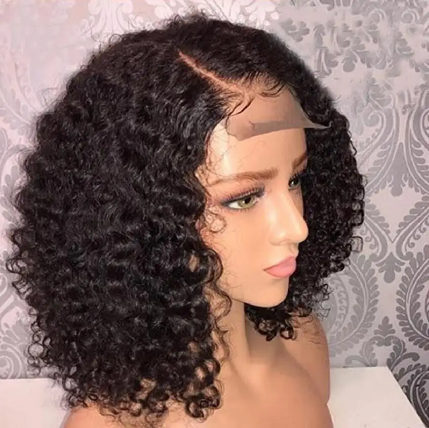 

SuQ Short Synthetic Lace Front Wig For Women Kinky Curly Middle Part Natural Hair Black Gluless Heat Resistant Wigs