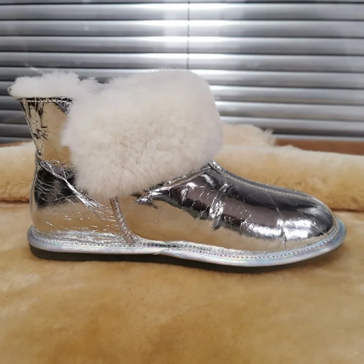 

fashion glossy wholesale real fur snow boots for women classic waterproof winter ankle boots