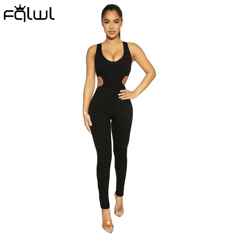 FQLWL осенние сексуальные женские комбинезоны с круглым вырезом без рукавов