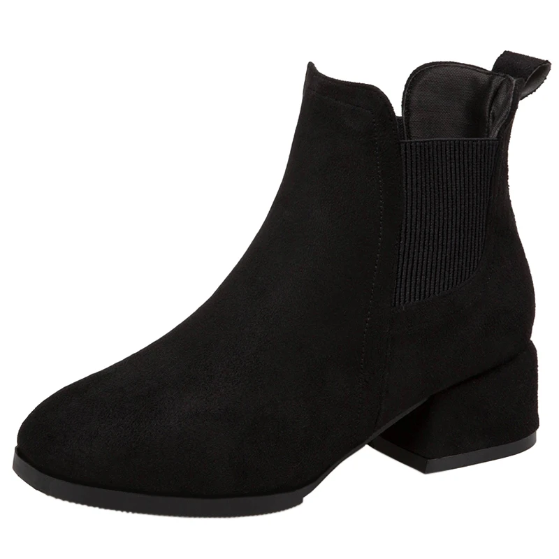 shoes beige women boots bota feminina ladies sapato 2019 British new black medium heel ankle zapatos de mujer | Обувь