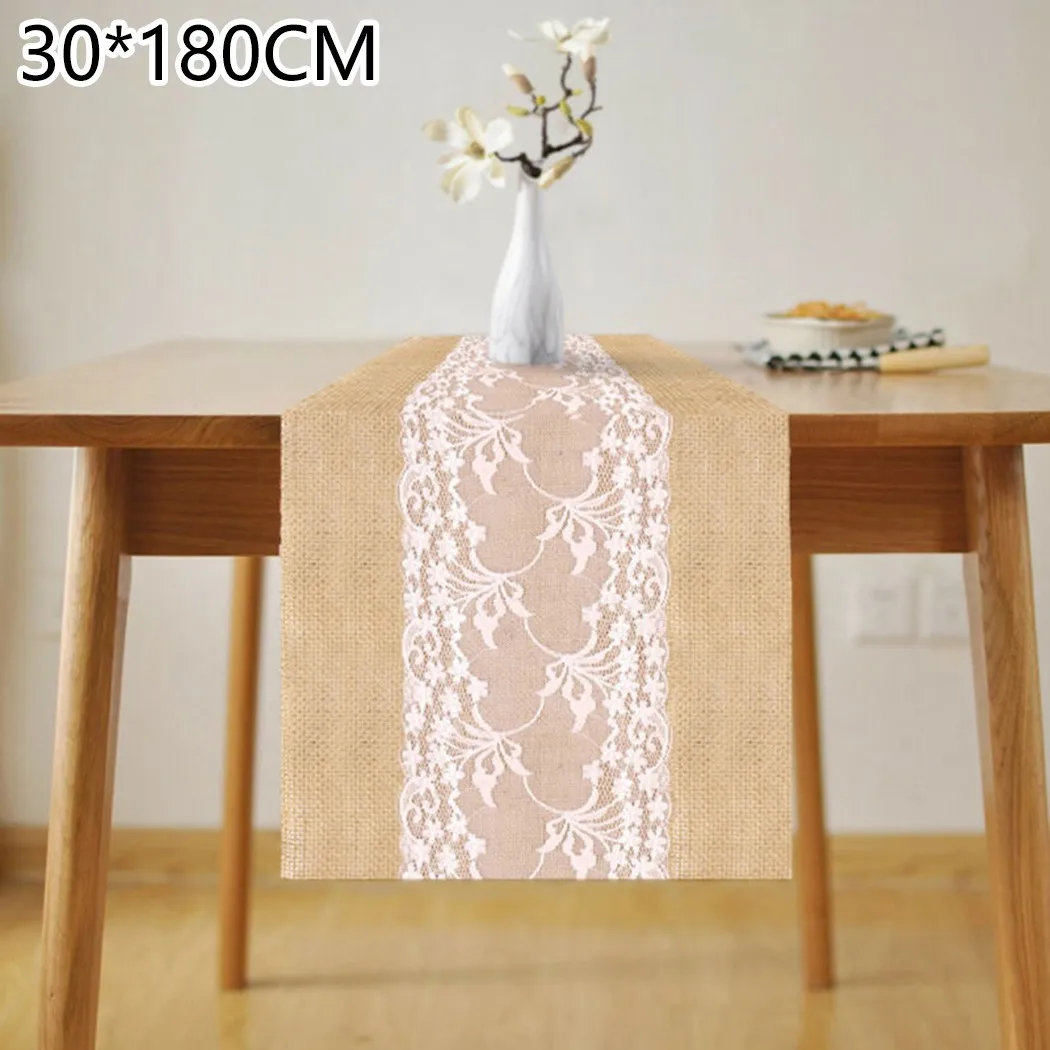 

Reusable Table Runner Home Desk Accessory Rustic Hessian Lace Floral Decoration