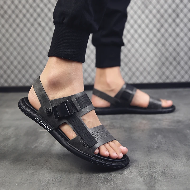 

New Leather Sandals Men Summer Beach Flat Casual Shoes Outdoor Sandals for Men Luxury Sandalias Hombre Big 45 Slippers Hot Sale