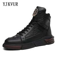 yjkvur 2021 autumn winter new genuine leather mens boots fashion high top sneakers breathable personality casual shoes 906eyw