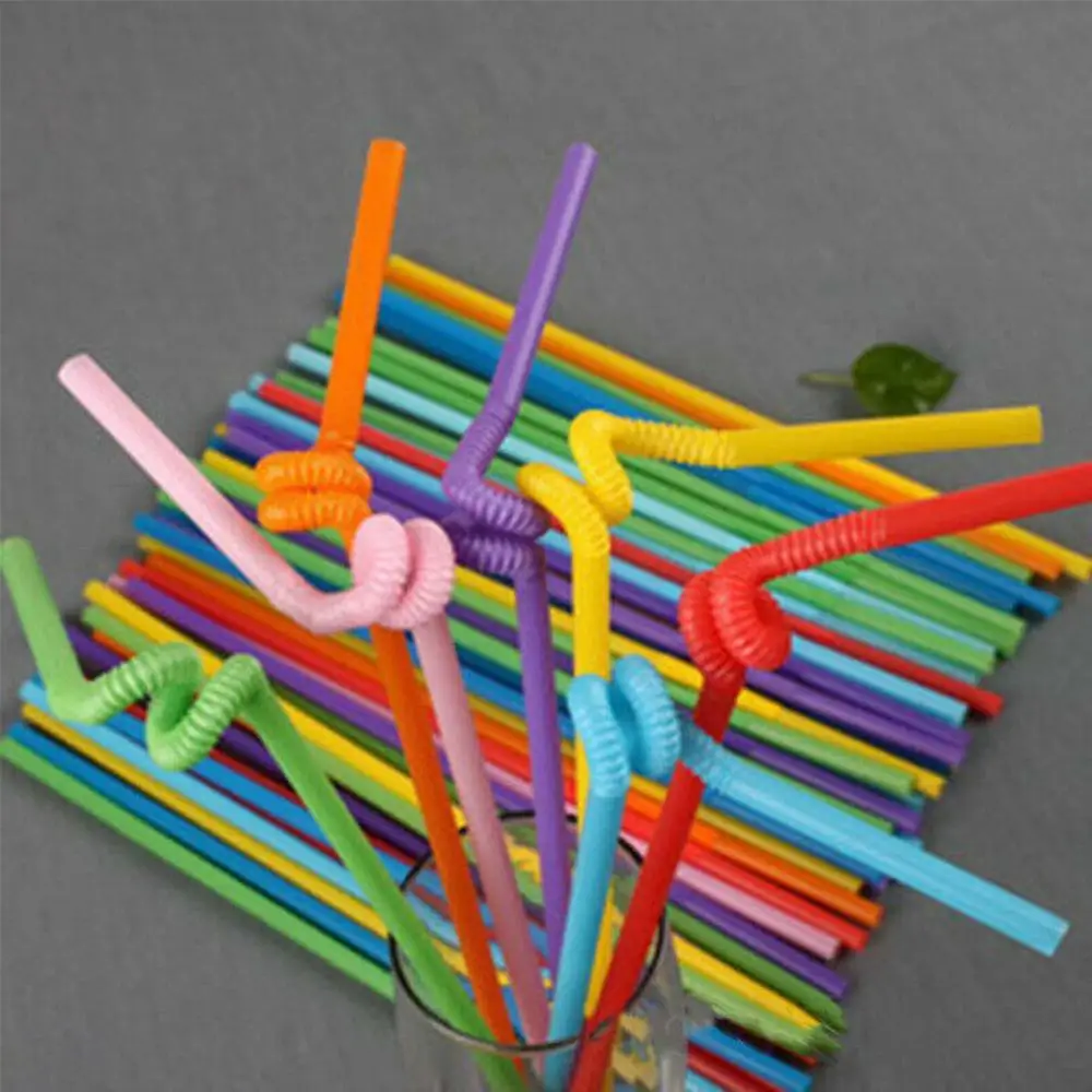 100 уп одноразовые соломинки гибкие пластиковые полосатые мульти Цветной Радуга