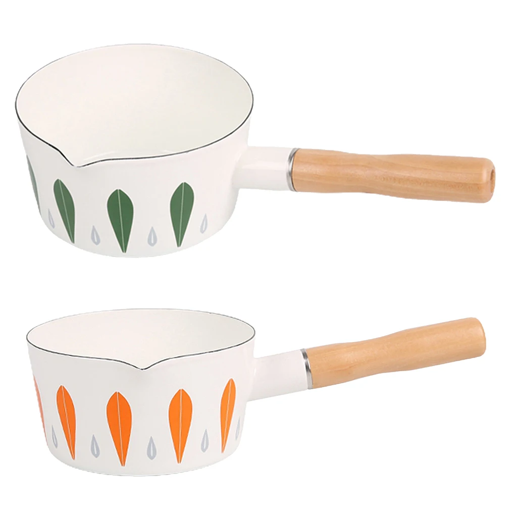 Кастрюля 1L эмалированная кастрюля для молока с деревянной ручкой маленький