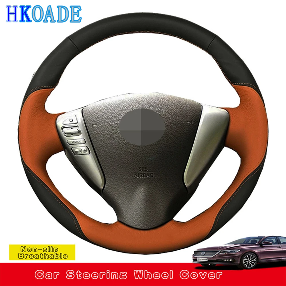 Customize DIY Genuine Leather Car Steering Wheel Cover For Nissan Tiida Sylphy Sentra Versa Note 2014 2015-2017 Car Interior